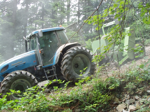 Working on steep grade during wet conditions
